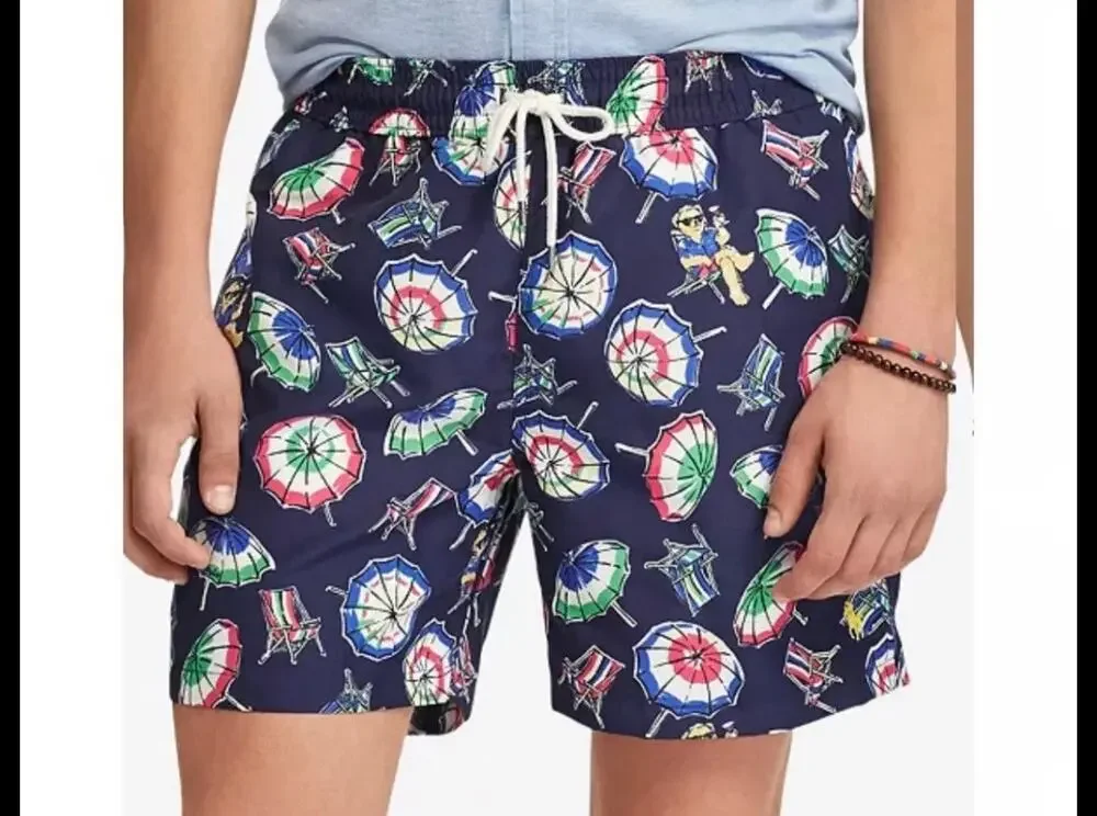 Polo Ralph Lauren Traveler Classic Swim Trunk 5.75 XL Umbrella Bear logo lined